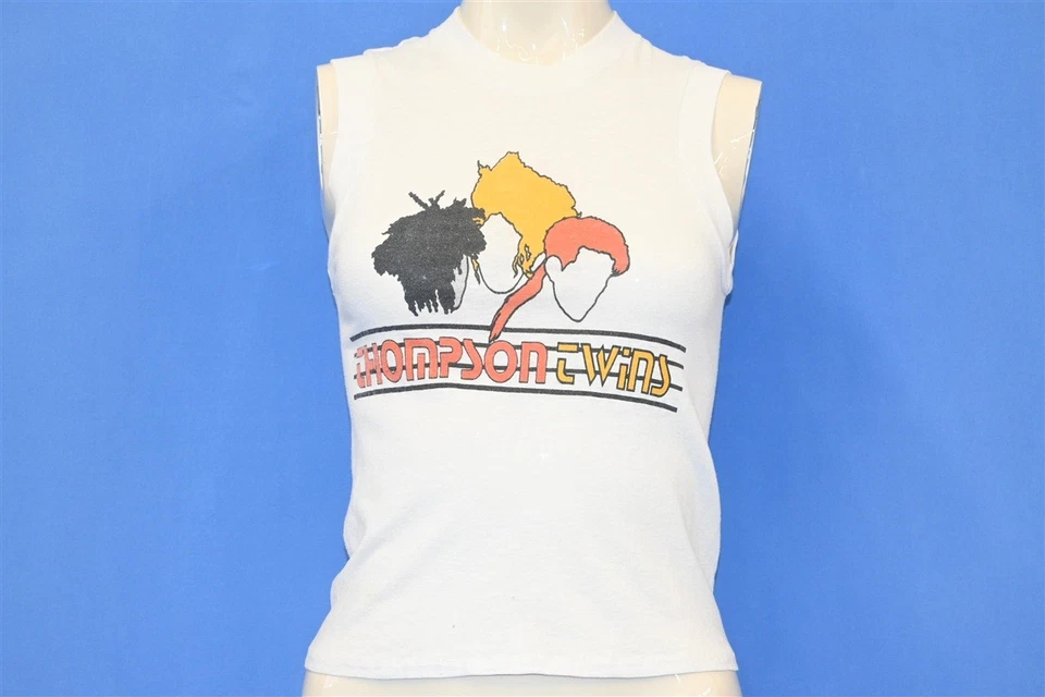 Camiseta vintage años 80 THOMPSON TWINS NEW WAVE BAND BLANCA SIN MANGAS EXTRA PEQUEÑA XS Foto 2 de 4