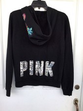 Victoria’s Secret “Pink” Tropical Hibiscus Bling Hoodie, M, Drawstring Missing.