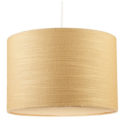 Sonnenlichtgelber strukturierter Leinen Pendelleuchtenschirm mit Diffusor von Happy...