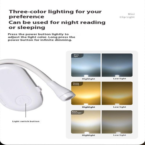Mini LED Book Light Eye Protection Adjustable Clip 360° Flip Study Lamp 3 Colors - Photo 10/14