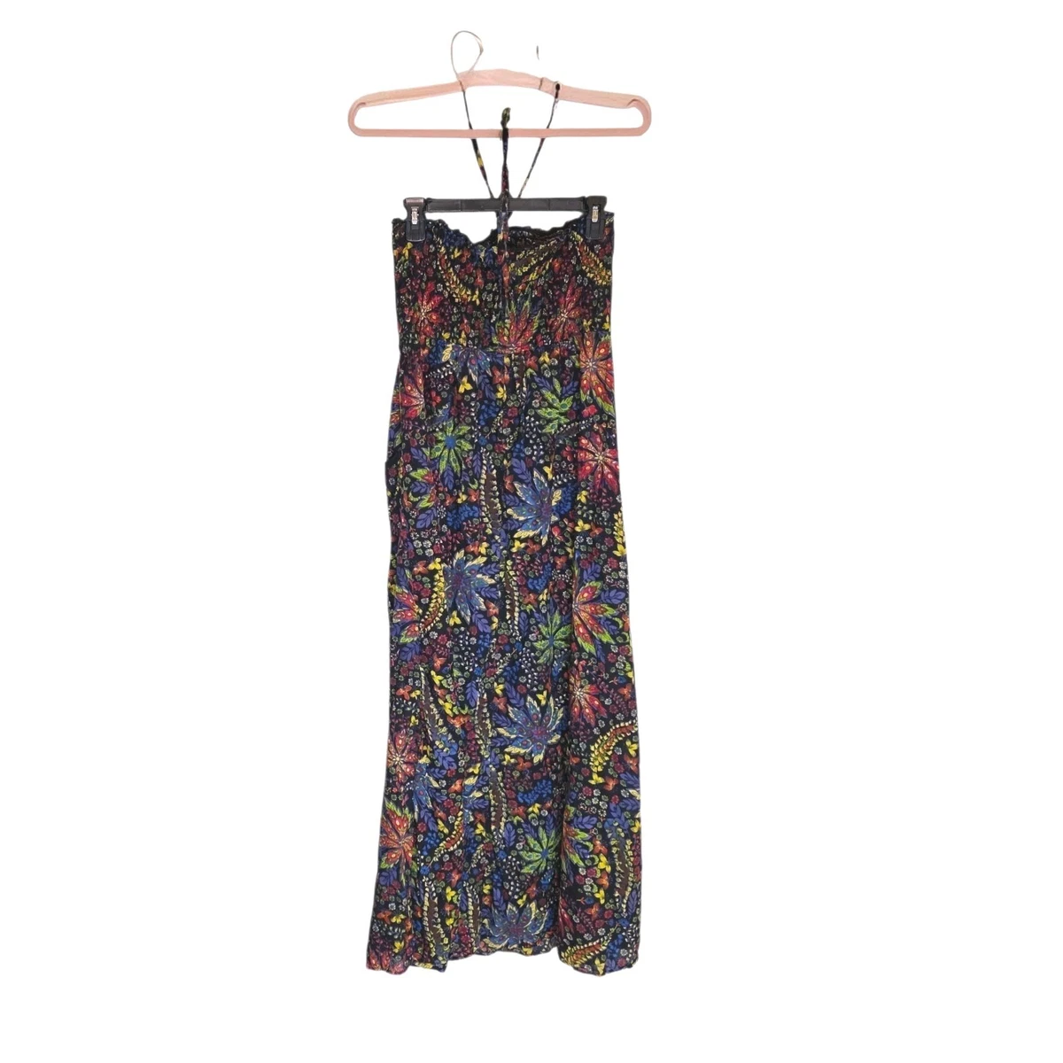 fire los angeles maxi dress Fire Los Angeles Black Floral Print Spaghetti Strap Maxi Dress Womens Size M