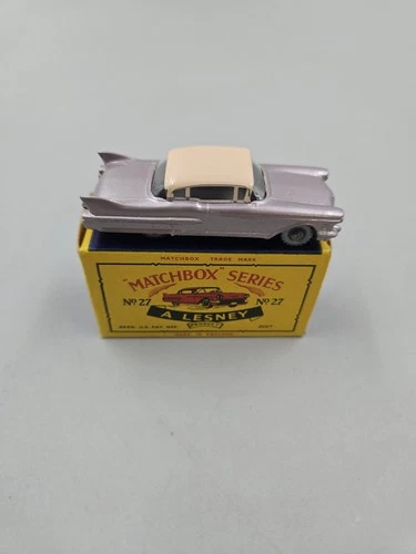 Vintage Matchbox Lesney #27 Cadillac Sedan Red Base With Original Box In Nm...