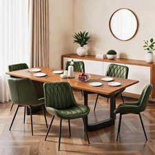 Modern Green Faux Leather Dining Chairs Cushion Seats Mid Century Style Set of 4