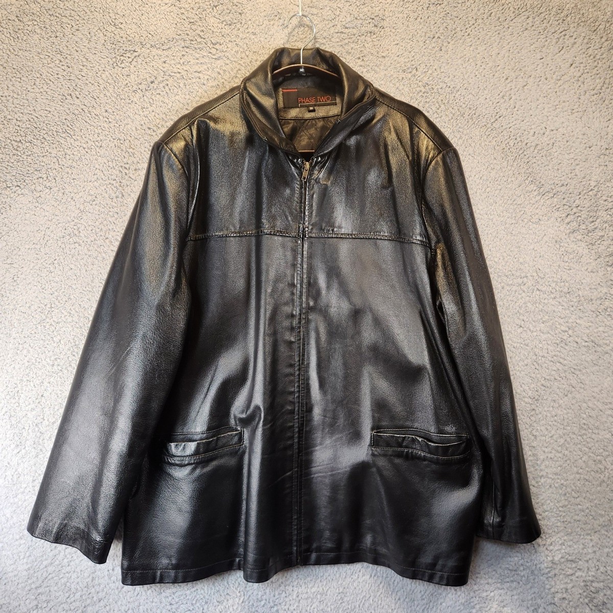Phase Two Leather Coat Mens Size 3X Black Jacket Full Zip Collared