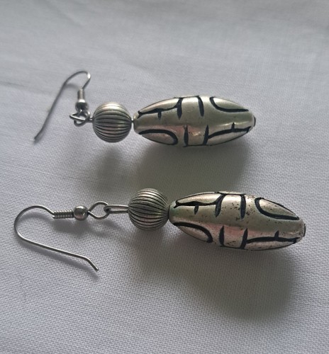 Vintage Silver Tone Dangle Earrings Art Deco Shadow Box Jewelry