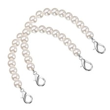 2 Pcs Imitation Pearl Purse Strap, 8 Inch Handbag Lobster Clasp, Silver