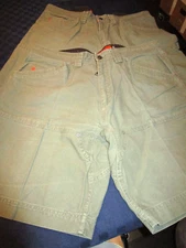 EUC LOT 2 PAIR JESSE JAMES HEAVY DUCK WORKWEAR CARPENTER SHORTS OLIVE   SIZE 40