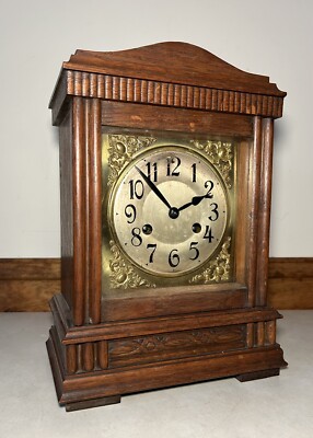 German Black Forest 8 Day Time And Strike Mission Oak Mantel Clock