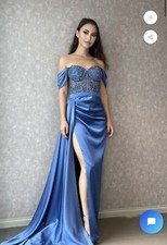 PROM /Evening Blue Lace Beaded Corset Gown