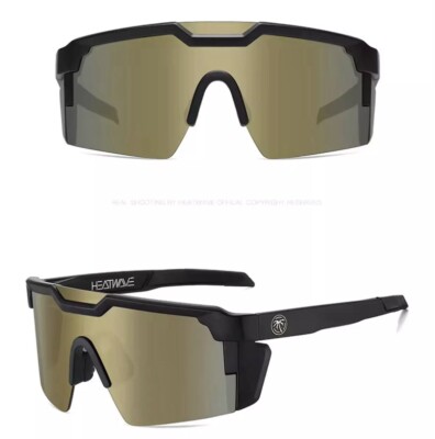 NEW Large Shield Rimless Sunglasses Z87 Matte Black Frame Gold Mirror Lens US