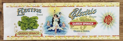 ADVERTISING Label Can Electric Olney Floyd Westernville New York Garden Spinach