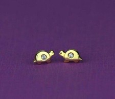 14k Yellow Gold CZ Turtle Stud Earrings