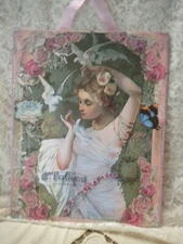 Shabby Chic Hanging Plaque: Romantic Victorian Woman 8" x 10"