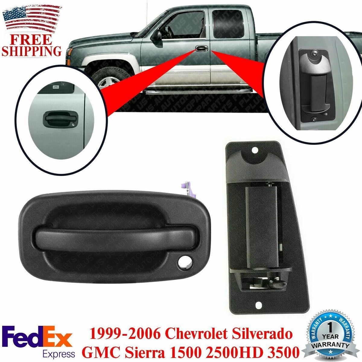 Front Exterior Door Handle Set For 1999-06 Chevy Silverado 1500 GMC Sierra 1500