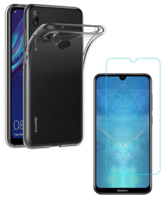 FOR HUAWEI Y7 2019 SILICONE CASE COVER TPU + TEMPERED GLASS FILM
