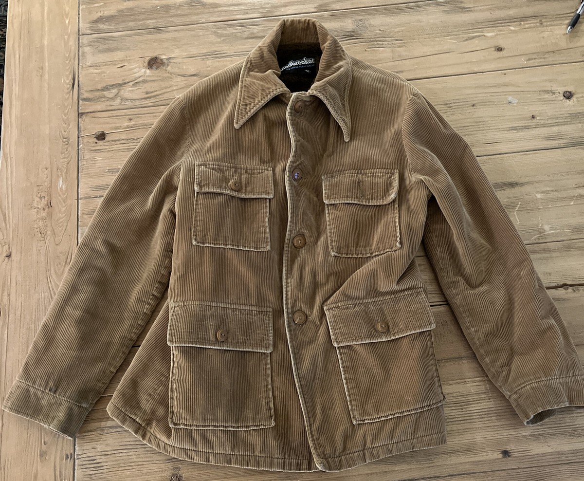 Van Heusen Sz 42 Mens Brown Windbreaker Corduroy Jacket Faux Fur