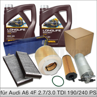 Inspektionspaket Filterset für Audi A6 4F 2.7 3.0 TDI 190 PS 240 PS 10L 5W30 Öl