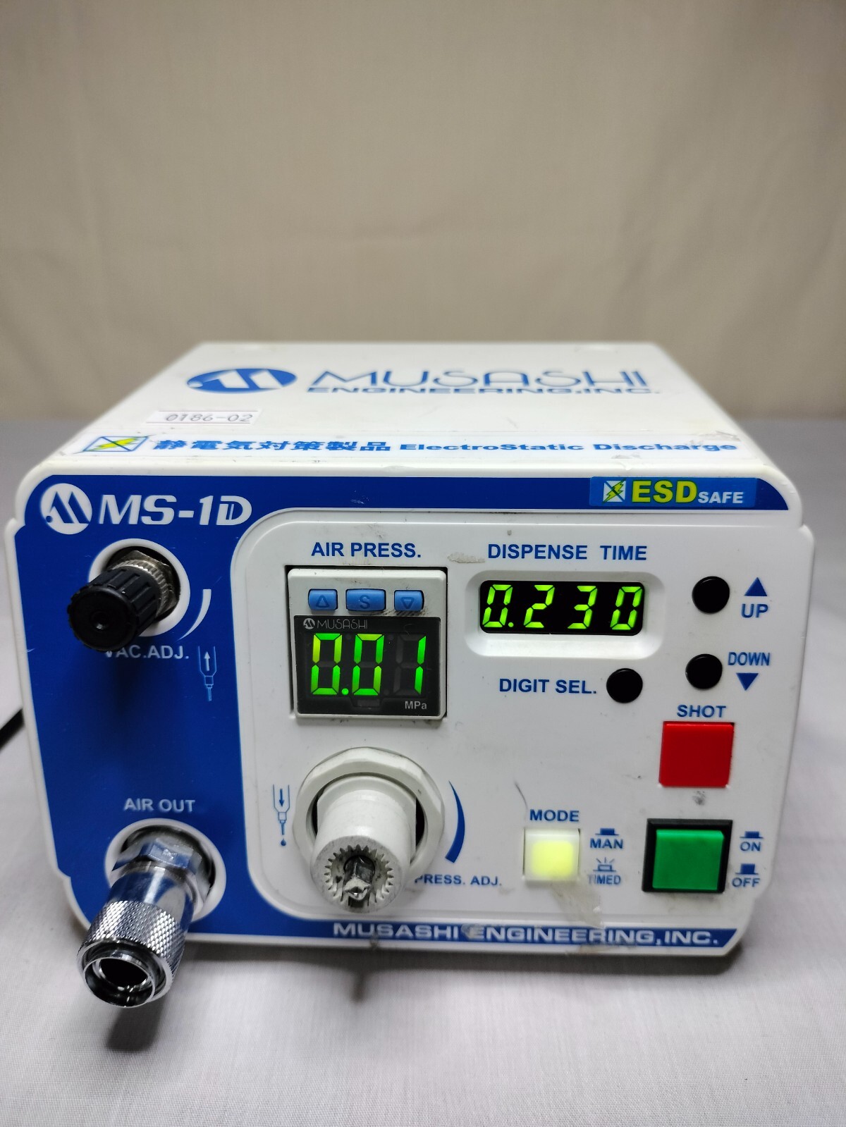 Controlador dispensador de pulso de aire Musashi Engineering MS-1D 12V/1A con perilla faltante