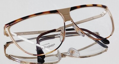 Vintage LAURA BIAGIOTTI eyeglasses V89 63E NEW metal Gold - Tortoise 60-08-135