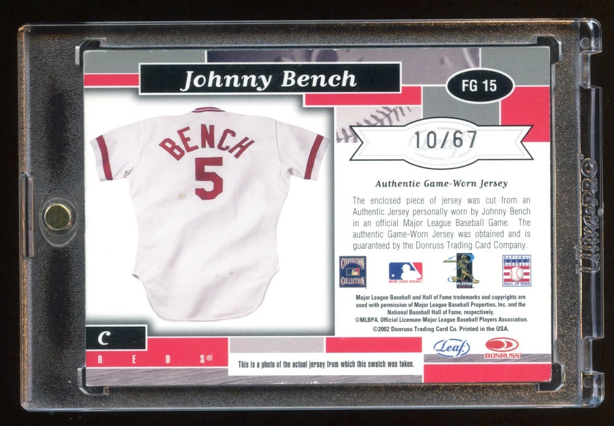 Johnny Bench 2002 Leaf Certified Game Worn Jersey Card 02/67