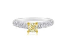 .76CT WHITE  CANARY DIAMOND 14KT 2 TONE GOLD 3D CUSHION  ROUND ENGAGEMENT RING
