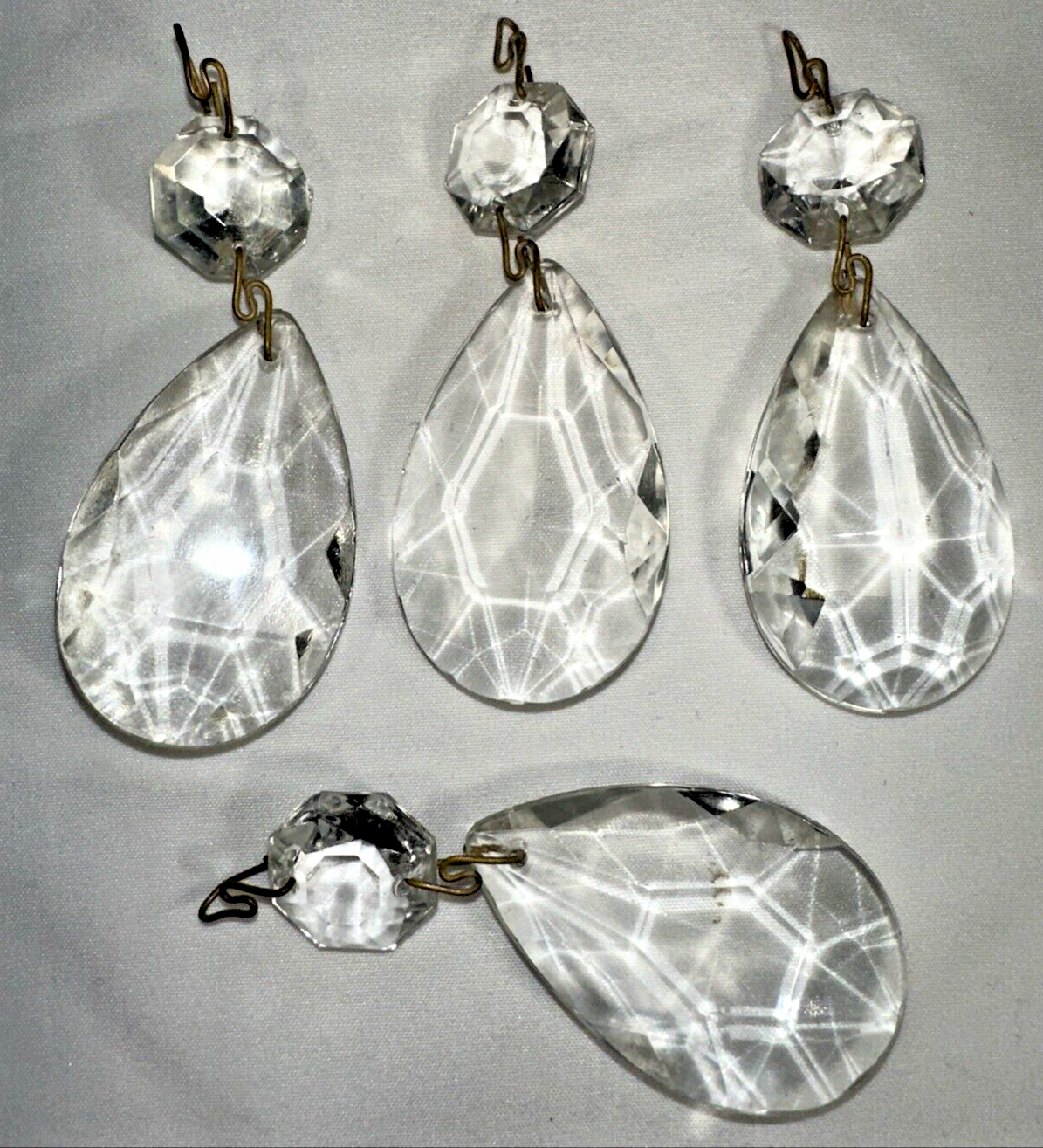 4 Antique Clear Crystal Prism Chandelier Parts Suncatcher 2 Inch Set  