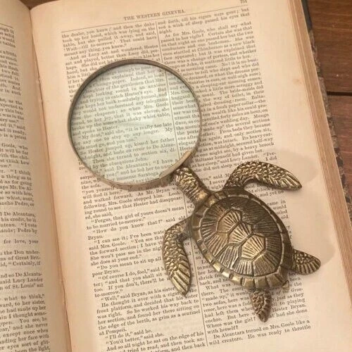 New 7" x 3'' Antiqued Brass Turtle Magnifying Glass - Antique Vintage Style - Image 2 of 4