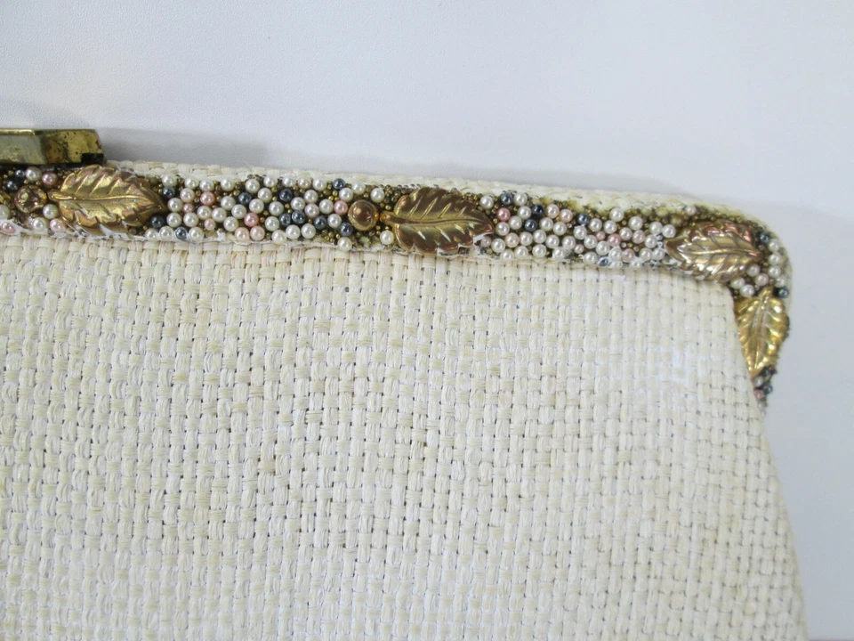 Bolso sin asas vintage de noche Garay monedero peine tono dorado hojas cuentas Foto 2 de 4