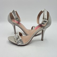 Betsey Johnson Shoes 8.5 Silver Gray Gabriel Ankle Strap Heels Pumps Bling