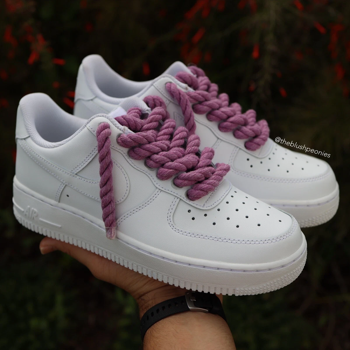 Nike Air Force 1 Low With Purple Rope Laces White Unisex Custom Shoes All  Sizes!