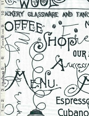 Coffee Chalk Blackboard Offwhite by Timeless Treasures bty