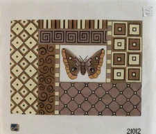 Rare Pattern Collage/Moth Amanda Lawford Handpainted Needlepoint Canvas 13ct