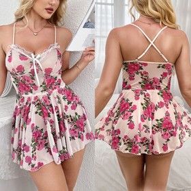 Women's Sexy Lingerie Sheer Mesh Lace Babydoll Nightwear Sleepwear G-string Set