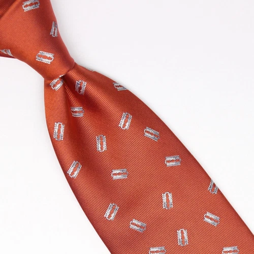 Gladson Mens Silk Necktie Orange Silver Razor Blade Scattered Weave Woven Tie