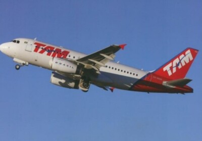 TAM Brasil Airbus A319 PR-MAN @ Sao Paulo Guarulhos GRU 2008 - postcard
