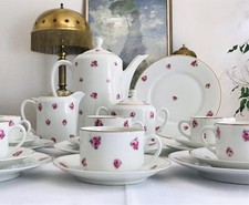 Antik Art Déco Porzellan Kaffeeservice Rosen Rosenmuster Goldrand C. Tielsch