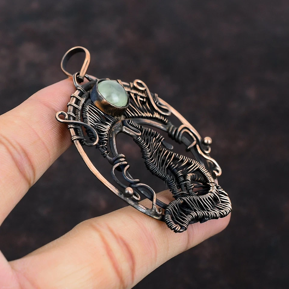 Pingente de cachorro Prehnite envolto em fio feito à mão cobre feriado 2,95" - Imagem 3 de 4