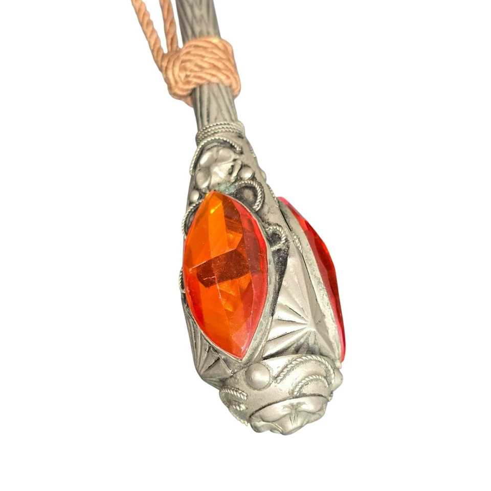 Sombrilla Nailon Rhodia vintage mango plateado ornamentado y detalles de gemas naranjas HS297 Foto 2 de 4