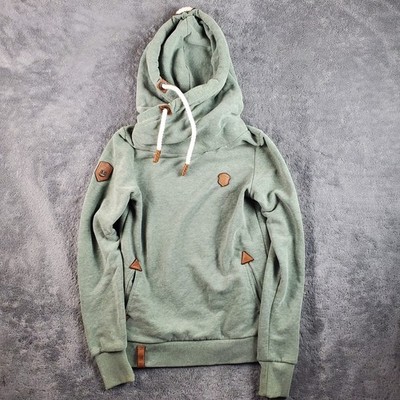 Naketano Hoodie Women's M Green Brave New Word Cowl Neck Sweatshirt Pullover 