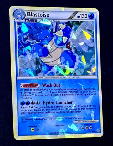 2010 Pokemon BLASTOISE Unleashed CRACKED ICE HOLO Bleed Promo HGSS Card 13/95