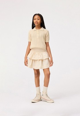 Molo Girl's Bonita Tiered Chambray Skirt Smocked Ruffle Brazilian Sand Beige 5-6