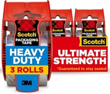 Scotch Shipping Packaging Tape Clear 3 Rolls w/ Dispensers 3M Heavy duty Packing