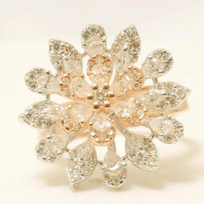 1.24 ct Natural Diamond Ring 14k Gold Floral Bloom Cocktail Statement Jewelry