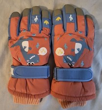 Unbranded Kids Winter Dinosaur Print Waterproof Ski Gloves with Adjustable Strap