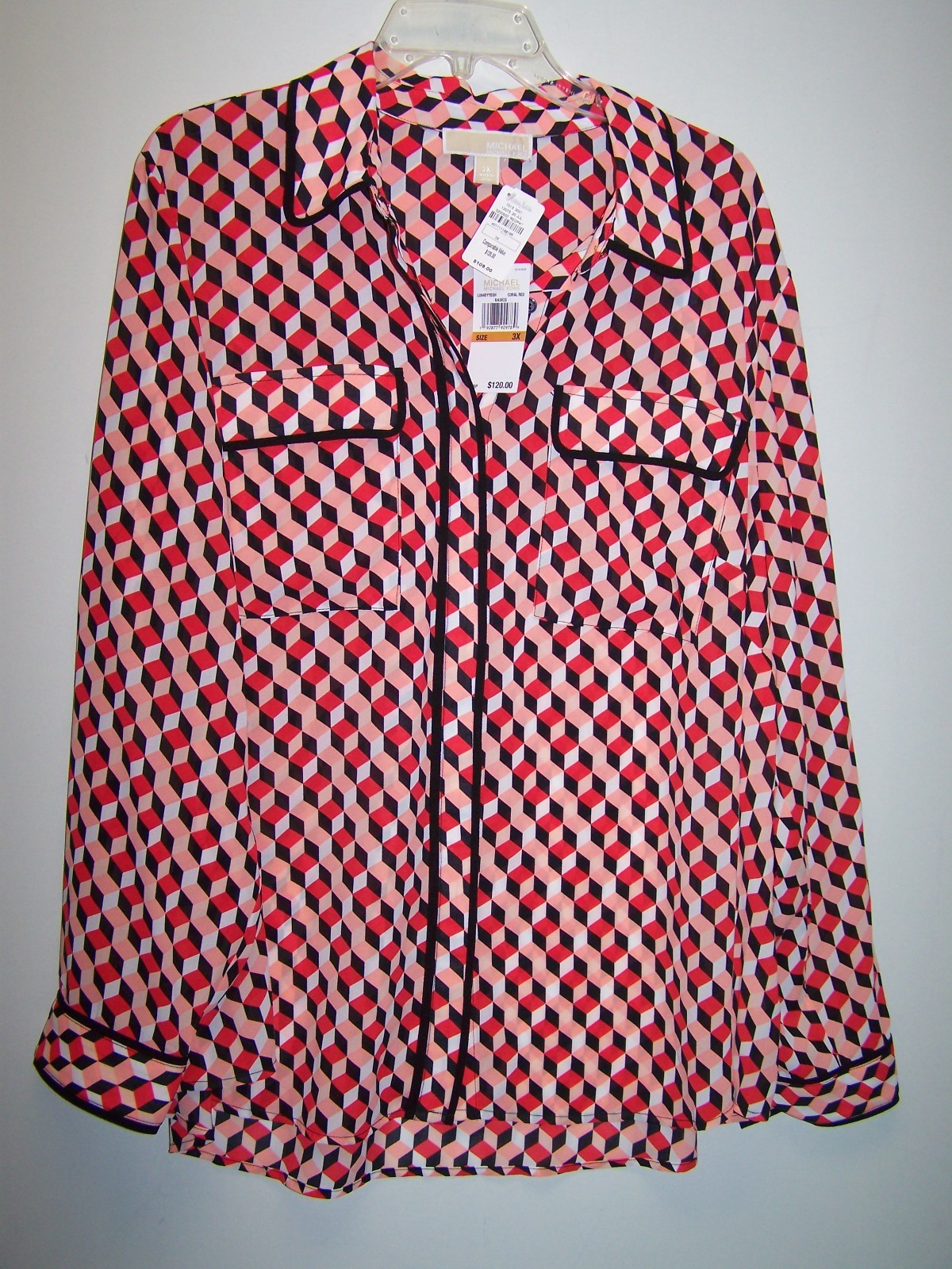 Michael Kors Womans Blouse Top Shirt Size 3X Orange Multicolor NWT