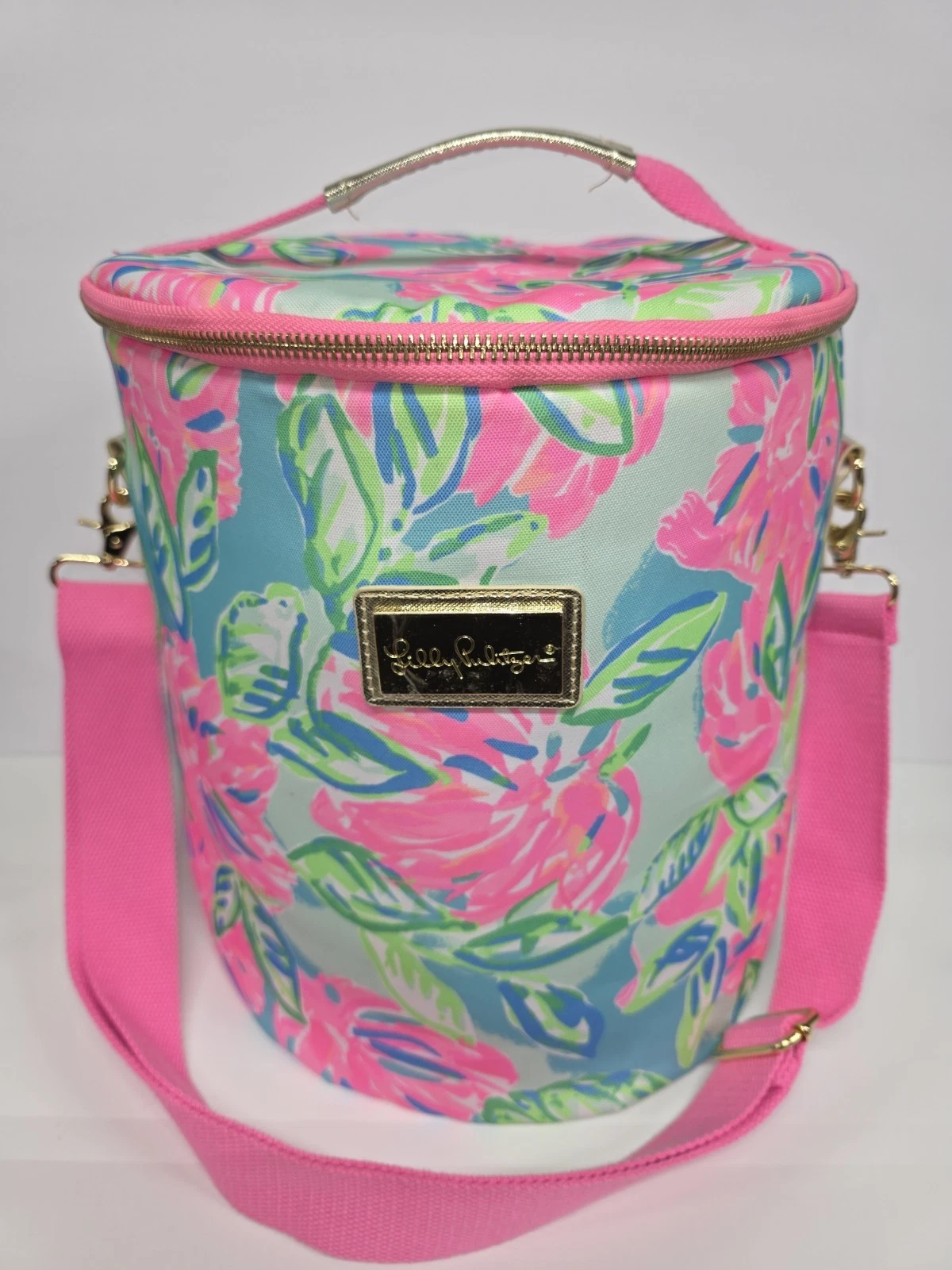 Lilly Pulitzer Beach Beverage Bucket Cooler Bag Totally Blossom Pink/Gold