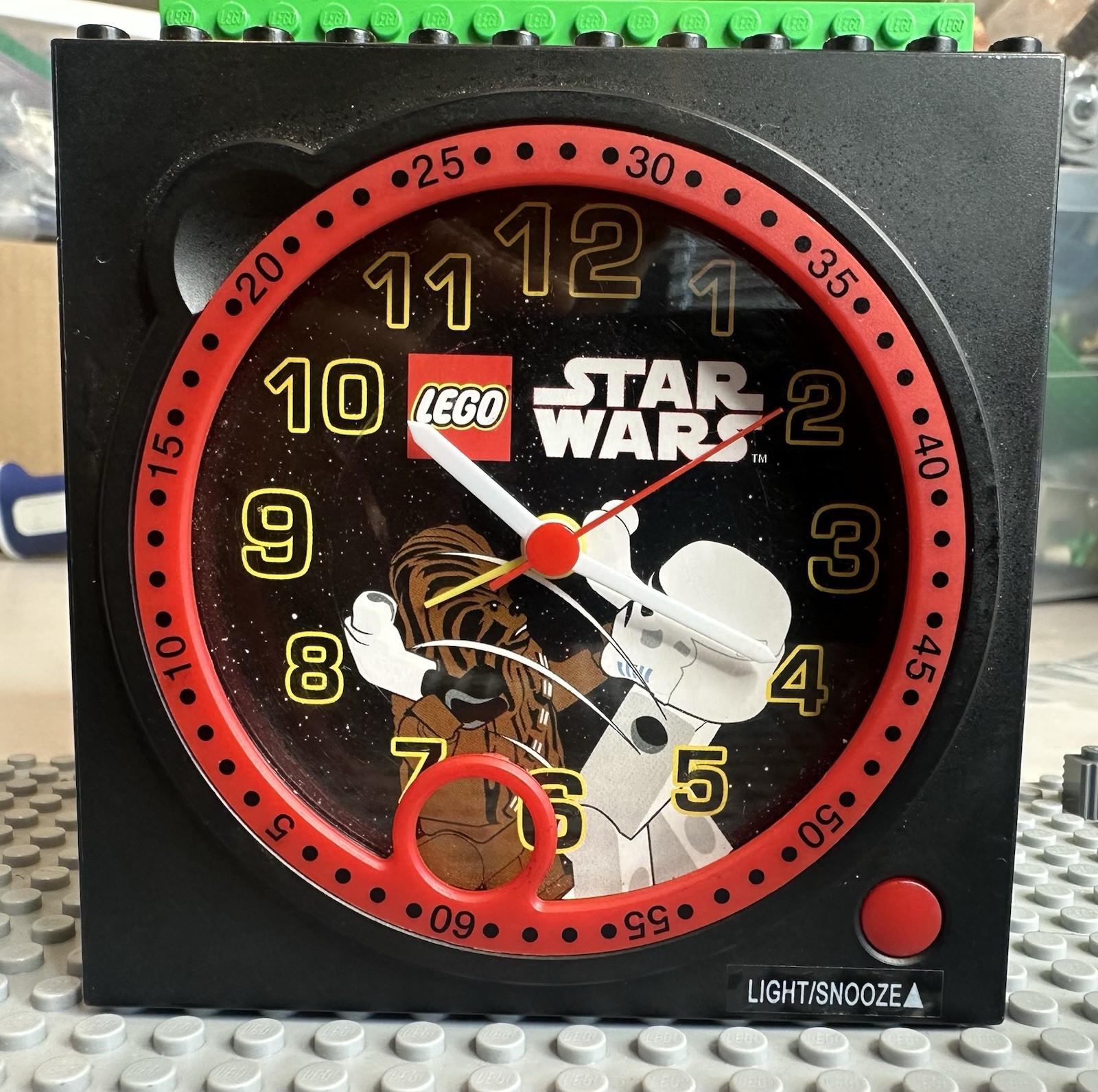 Star Wars LEGO Quartz Alarm Clock With Chewbacca & Storm Trooper - TESTED Works!