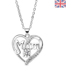 Flawless Heart Crystal Necklace with 'Mum' Design - White Gold Plated