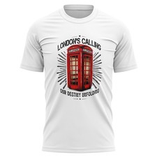 Vintage London Mens T Shirt Londons Calling Red British Telephone Box England...