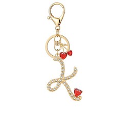 Cherry Alphabet Initial Letter Keychain for Women Gilrs Gold Keyring Key Chai...